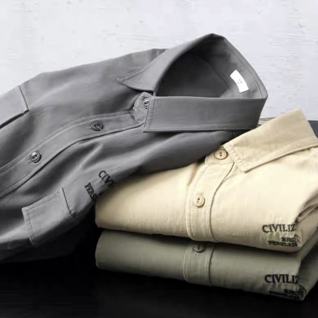 Áo sơ mi kaki nam nữ cao cấp,nam nữ, unisex basic, dáng Hàn, dễ mặc dễ phối đồ, sơ mi thêu chữ