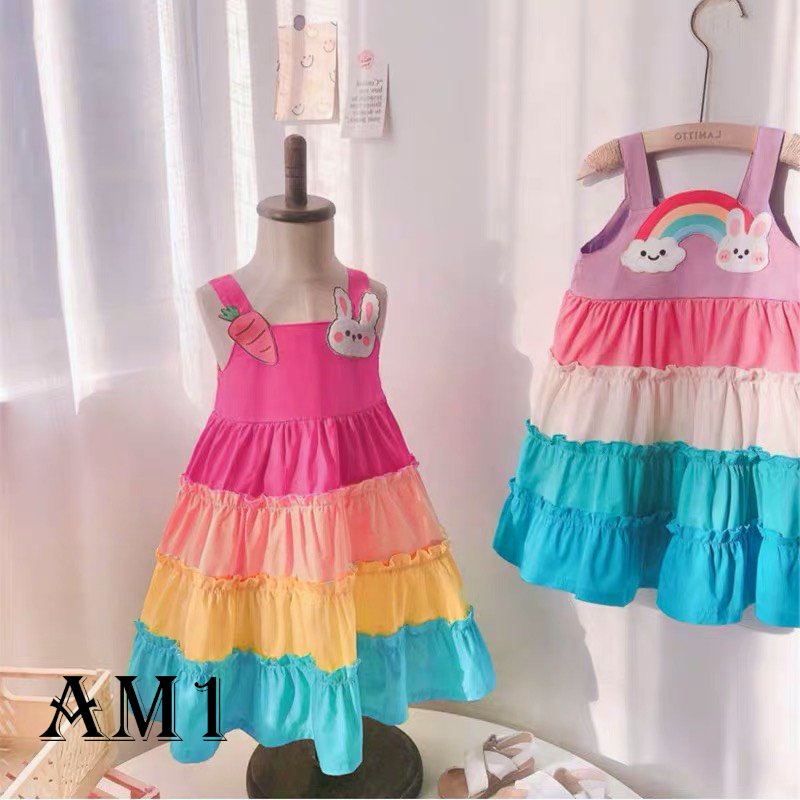 Váy bé gái cầu vồng sắc màu TTR24 TTN25 Đầm bé gái 2 dây