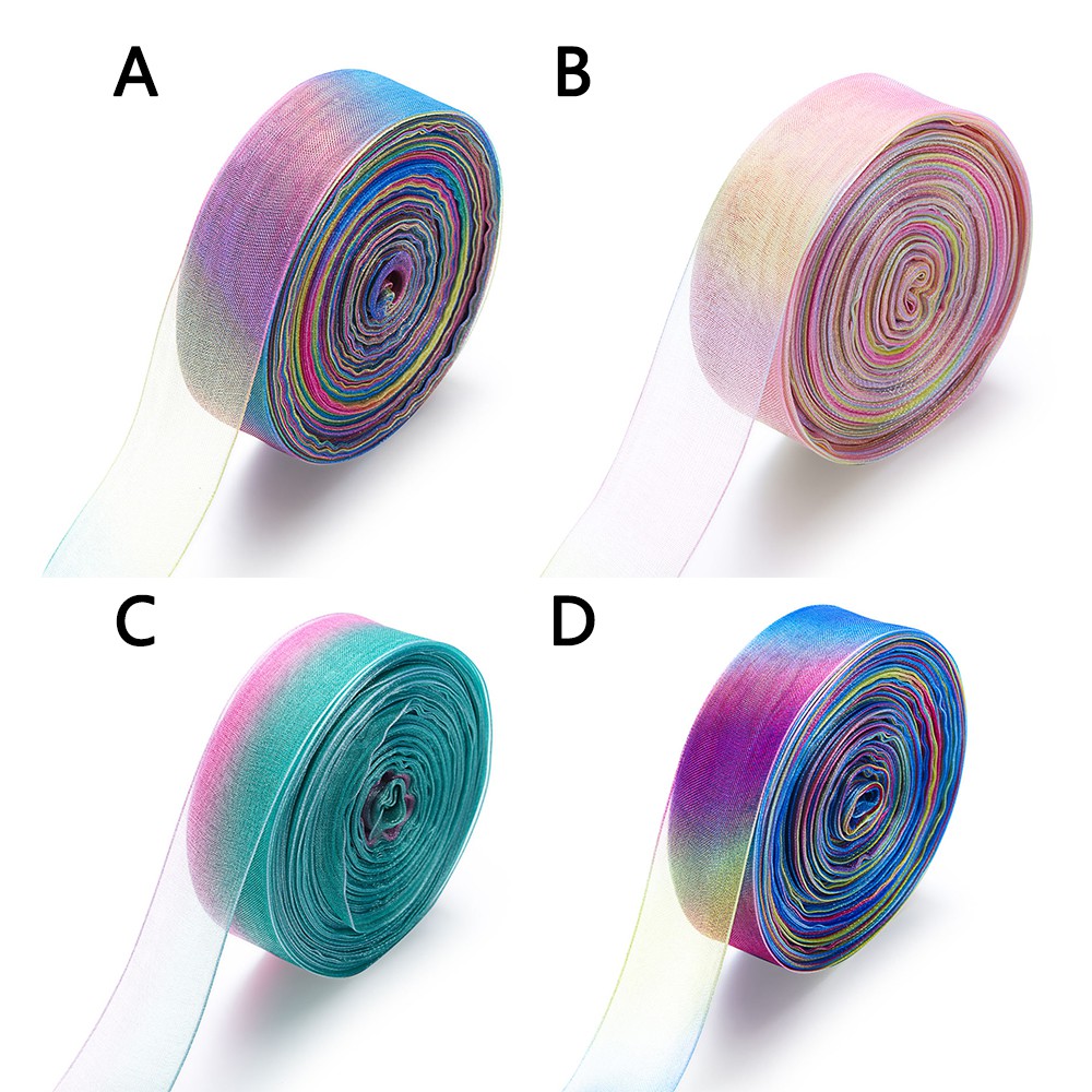 💮LANFY💮 1 Inch Width Organza Chiffon Ribbons DIY Rainbow Wrapping Ribbon Shimmer Band Ribbon for Package Wrapping Craft For Hair Wedding 4 Colors Party Decor Supply 50 Yards Satin Ribbon