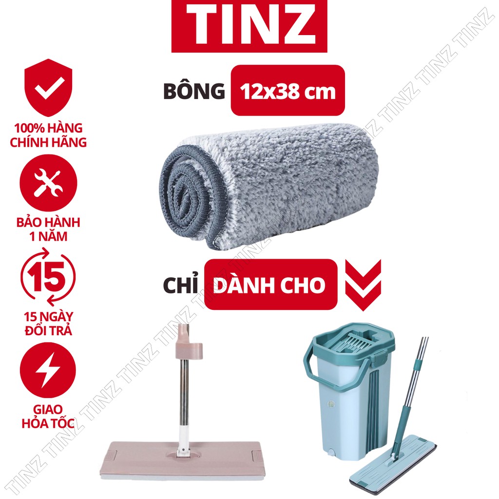 Bông lau nhà thay thế chữ nhật 12x38 cho bộ lau nhà thông minh 2 ngăn TINZ