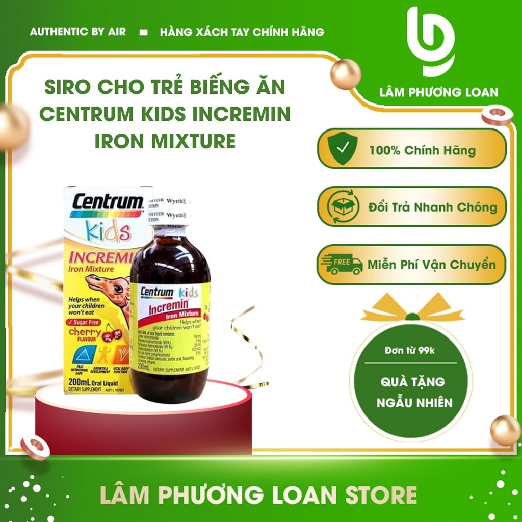 Siro cho trẻ biếng ăn Centrum Kids Incremin Iron Mixture chai 200ml của Úc