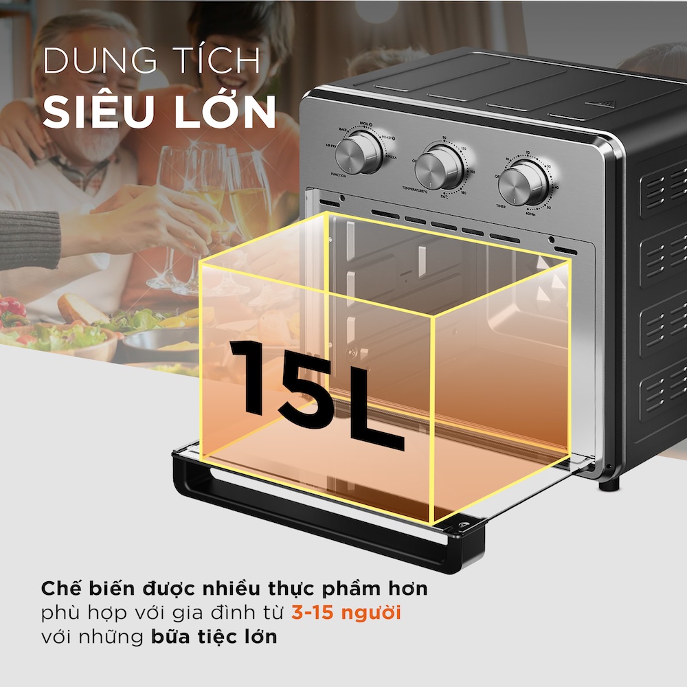 Nồi chiên không dầu chính hãng 15 Lít CRENOT Foodie F15 cỡ lớn nóng 2 chiều lò chiên 15L bếp nướng to 8L 10L 12L 18L 23L