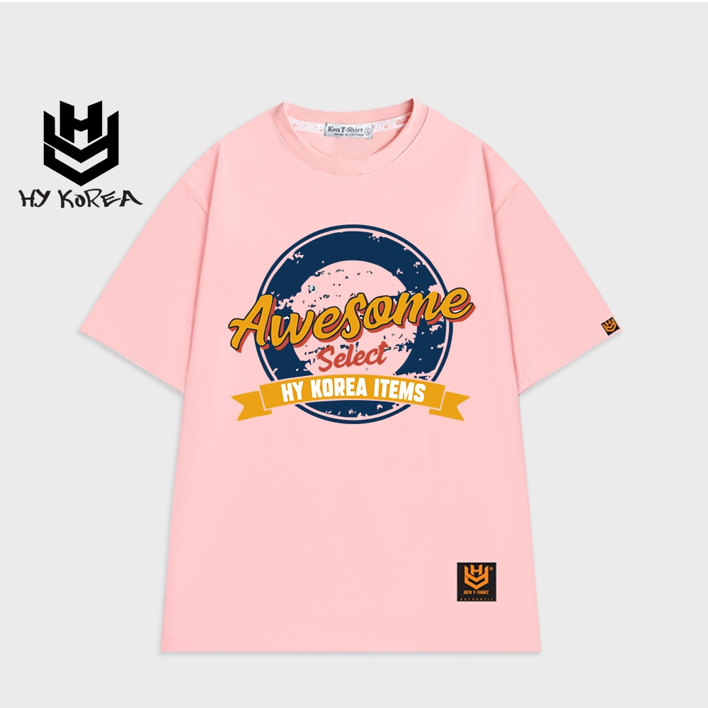 Áo phông giá rẻ tay lỡ HY KOREA nam nữ form rộng in hình Awesome 521