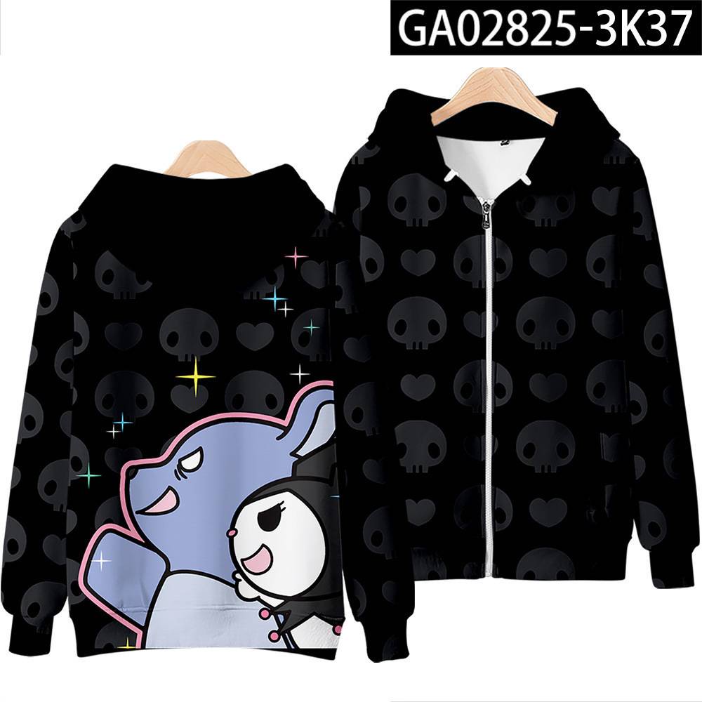 Áo Khoác Hoodie Tay Dài Dáng Rộng In Họa Tiết 3D Kuromi Dễ Thương