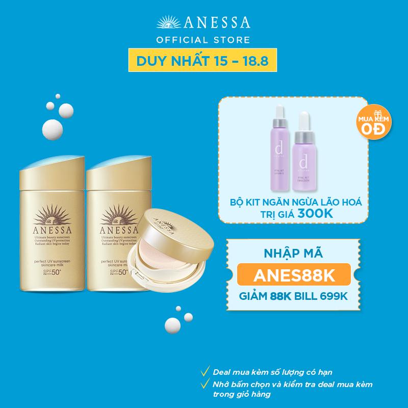 Bộ kem chống nắng Anessa dưỡng da gấp đôi bảo vệ hoàn hảo và kem chống nắng trang điểm dạng nén tông tự nhiên ( SPF 50+) | BigBuy360 - bigbuy360.vn