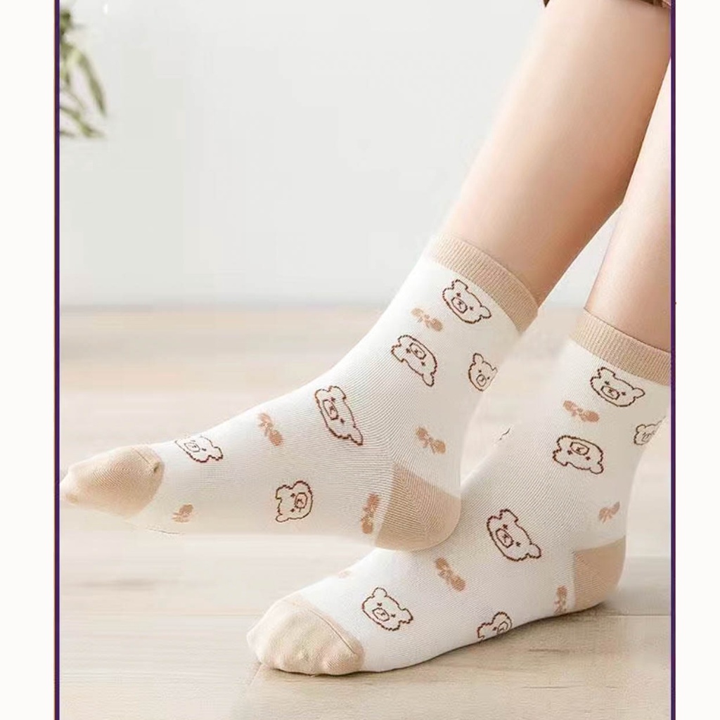 Tất vớ nữ cổ cao họa tiết hoạt hình dễ phối đồ, chất liệu cotton co giãn bốn chiều - Sope Shop