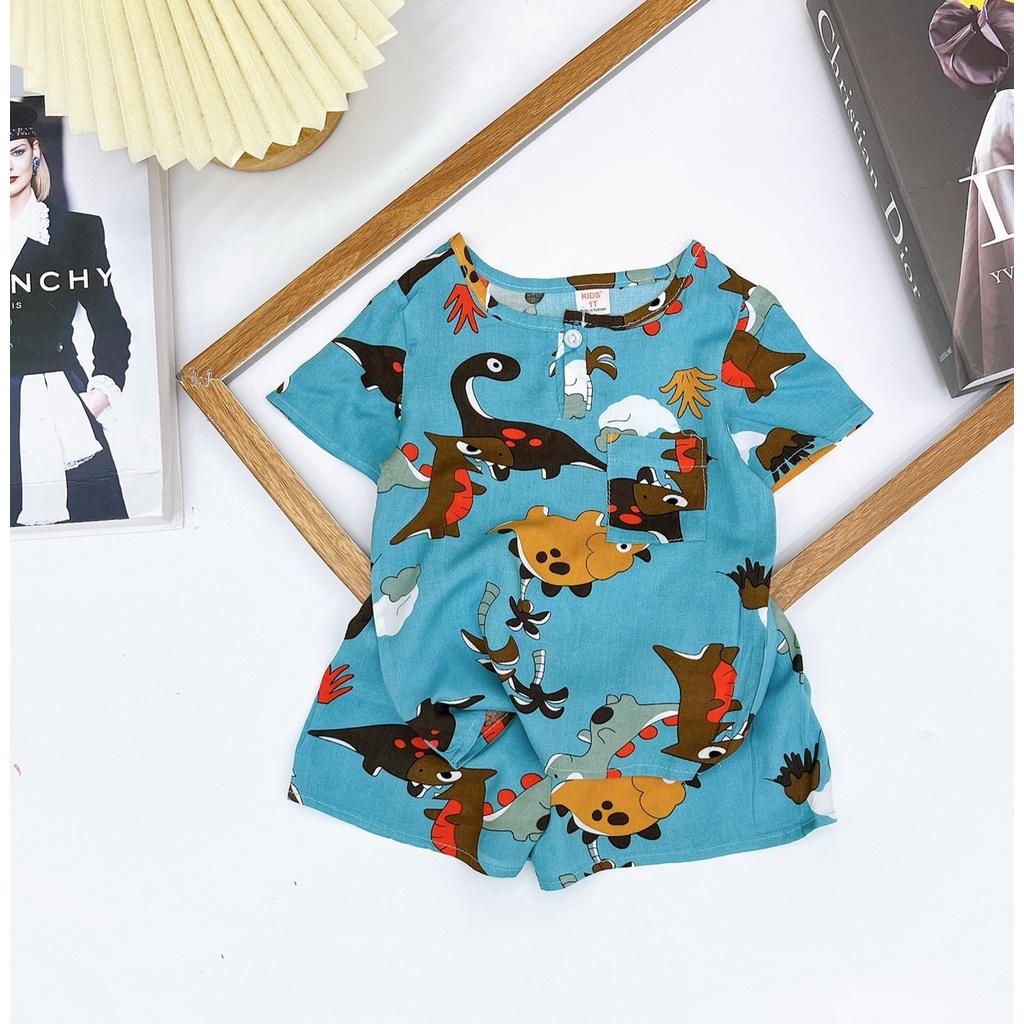 XẢ HÀNG Bộ cộc tay bé trai chất lanh, bộ lanh lụa không nhăn nhiều hình đặc biệt cho bé