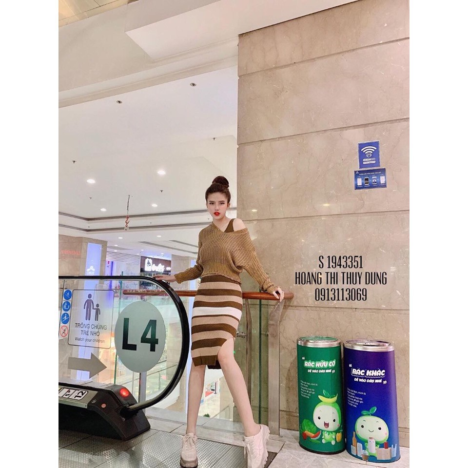 Sét váy body len + áo len nâu_Xưởng May Quang Anh