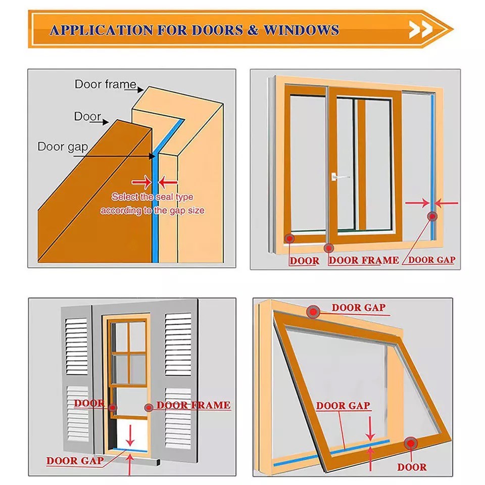 Combo 6M（3M*2) sẵn 3m Tự dính gioăng chữ D dành cho cửa  nhà, Dải cách âm Tránh va chạm Ron cửa lắp khe hở cửa