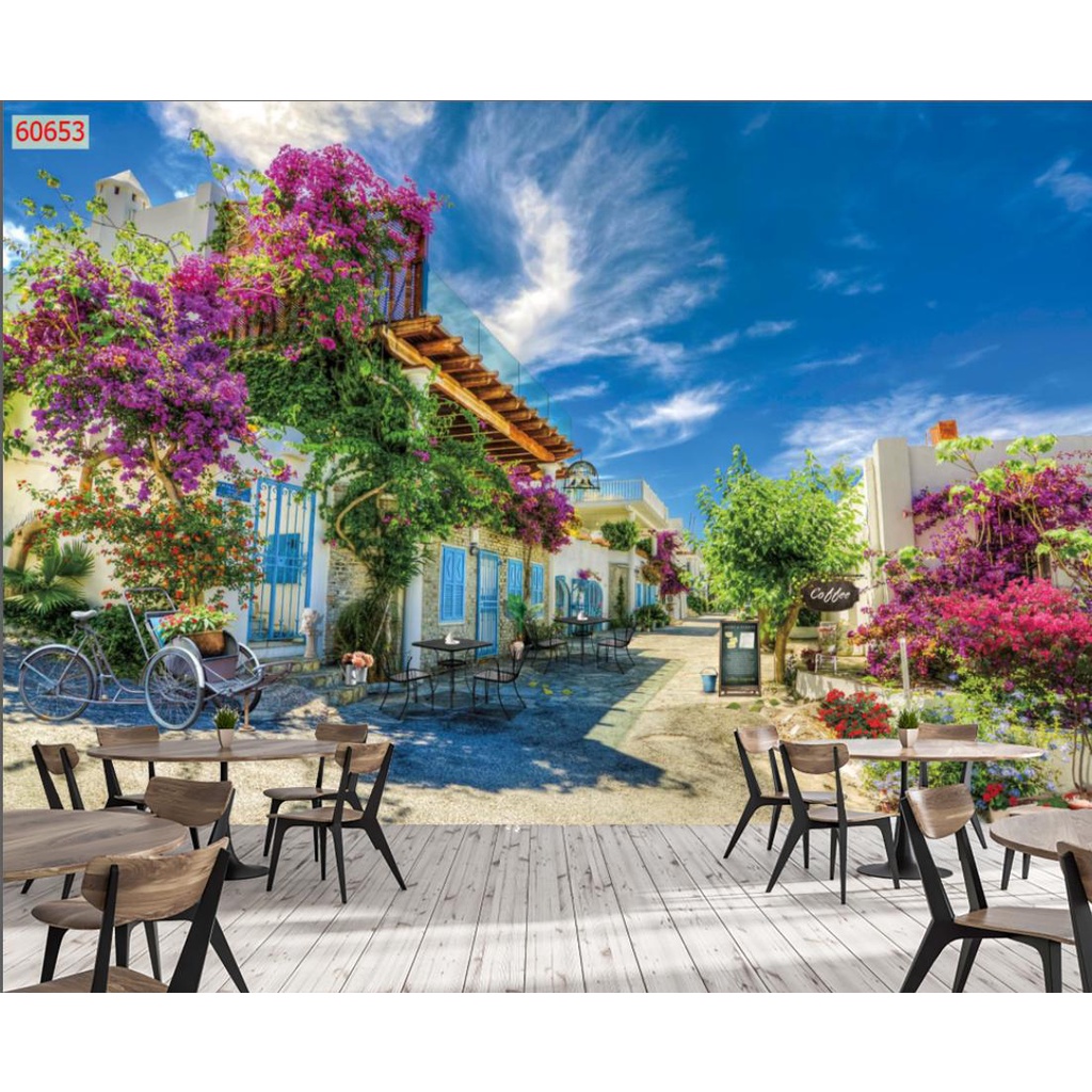 Tranh dán tường 3D trang trí quán cafe trà sữa trà chanh chất liệu decal pp keo sẵn giá rẻ đẹp 012