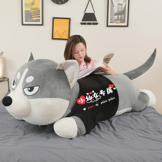 Gấu Bông Chó Ngáo Husky 1M8 Siêu to khổng lồ ,nhồi gòn trắng cao cấp đàn hồi