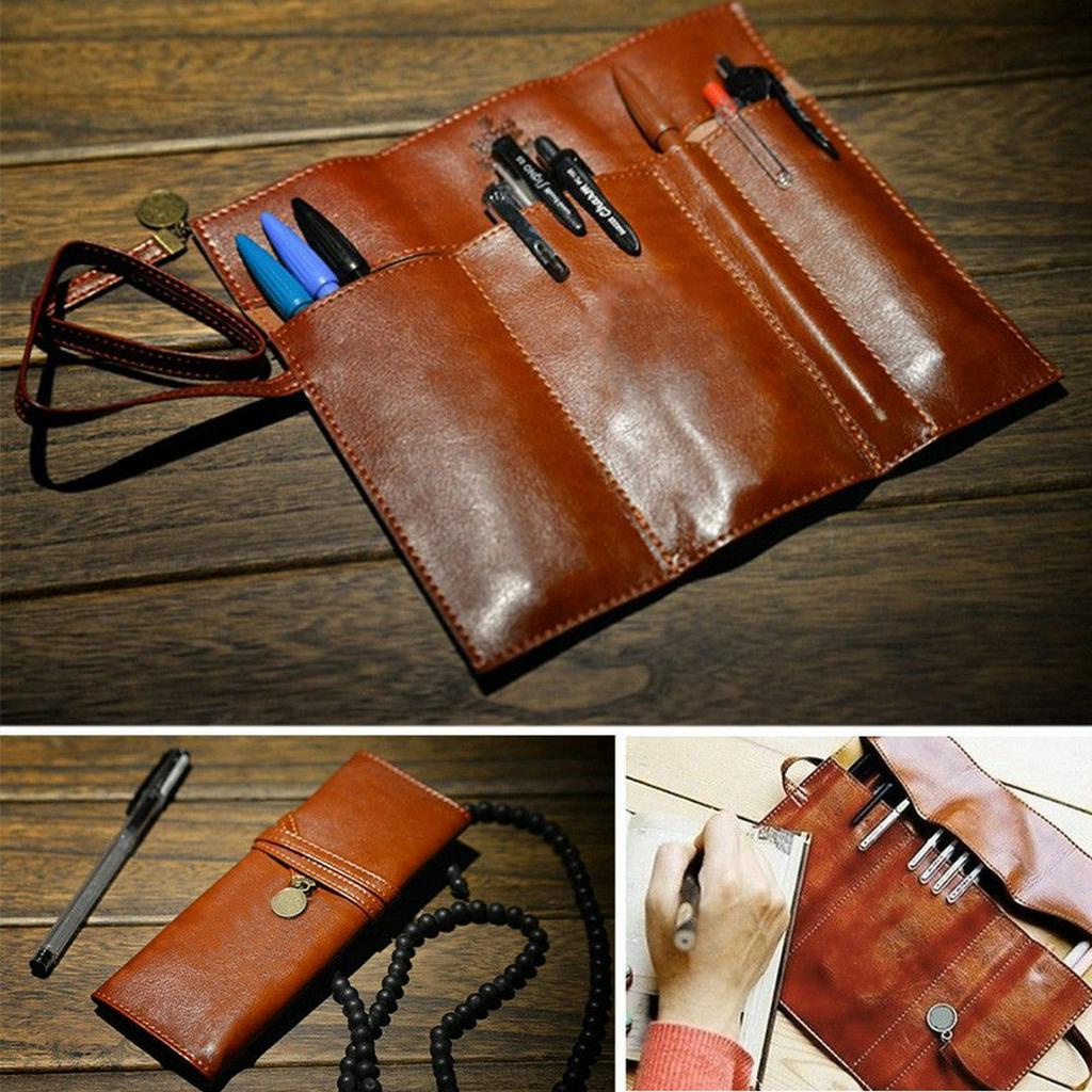 Túi văn phòng phẩm bằng da PU phong cách retro