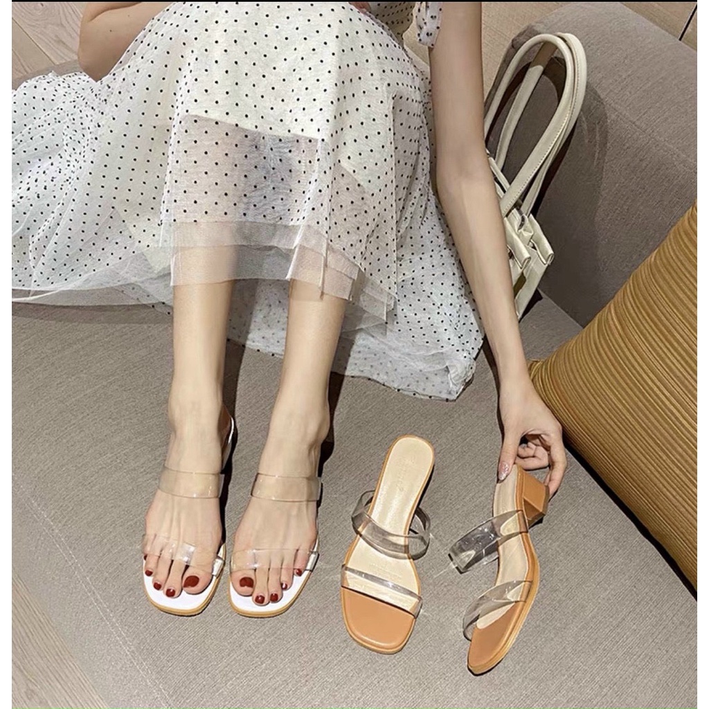 Dép nữ thời trang quai ngang đẹp 5 phân đế vuông giá rẻ Mizi GU74