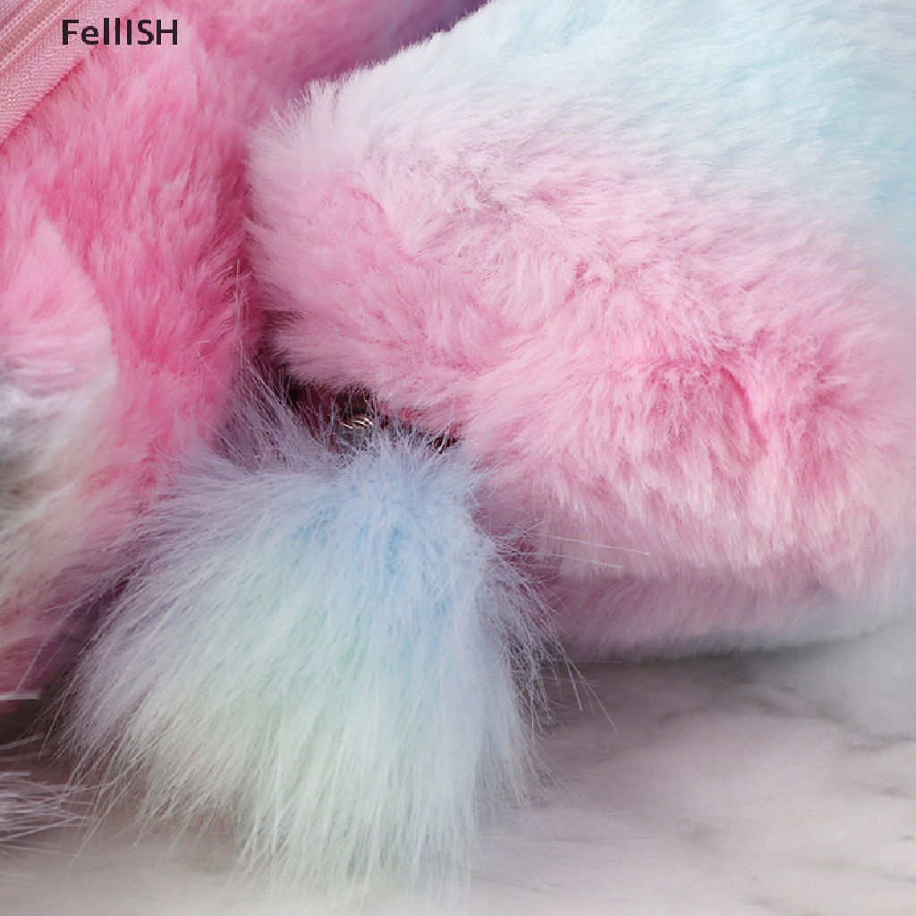 Túi Đựng Bút Bằng Lông Màu Cầu Vồng Dễ Thương 439br