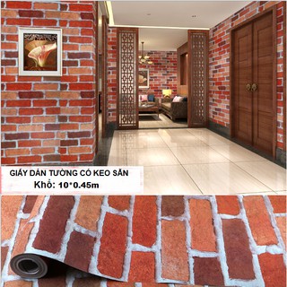 CUỘN 10M DECAL GIẤY DÁN TƯỜNG GẠCH ĐỎ KHỔ 45CM KEO SẴN BÓC DÁN.