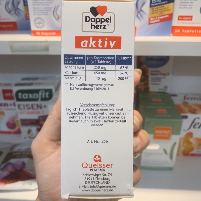 Viên uống bổ sung Canxi ngừa loãng xương Magnesium + Calcium + D3 Doppelherz Aktiv - Hộp 40 Viên - Hàng nội địa Đức