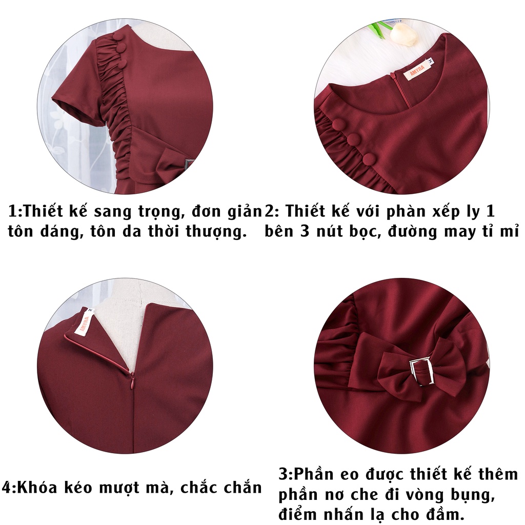 Đầm Xòe Công Sở Sang Trọng Bigsize AMYRA , Thiết Kế Dáng Xòe Phối Bèo Có Nơ Trẻ Trung Cao Cấp Đi Làm, Dự Tiệc DA100