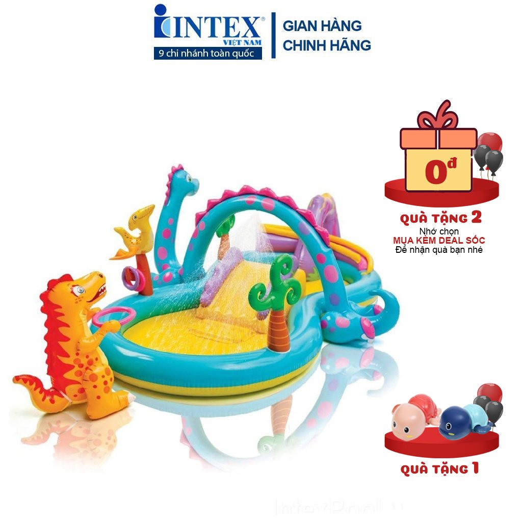 Bể bơi hồ bơi phao cầu trượt vườn khủng long mini chính hãng INTEX 57135