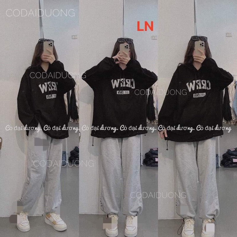 Áo hoodie CREW+quần bom xám LN11