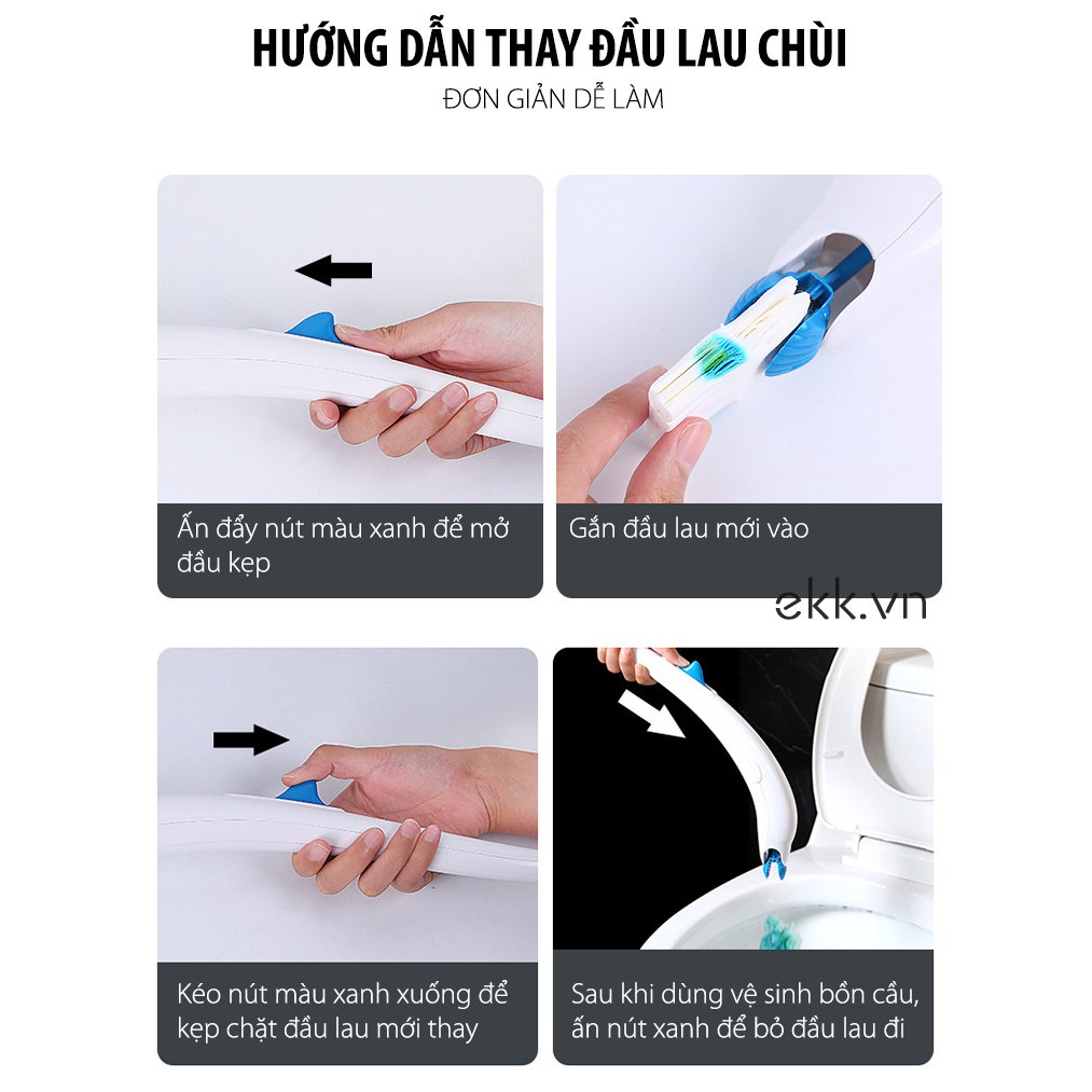 Bộ Bàn Chải Vệ Sinh Bồn Cầu Nhật Bản (bàn chải mẫu cơ bản + tặng 12 đầu lau, móc treo) - Home and Garden