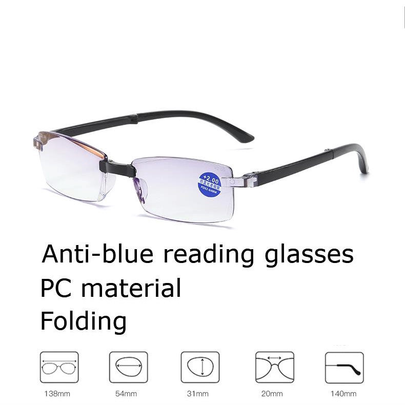 Kính đọc sách gấp siêu nhẹ Kính không viền TR Anti-Blu-ray Kính đọc sách Hộp đựng bằng da