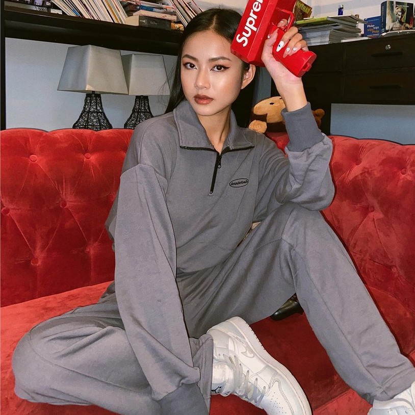 Anniegals - Áo nỉ xám - Grey Zipper Hoodie | BigBuy360 - bigbuy360.vn
