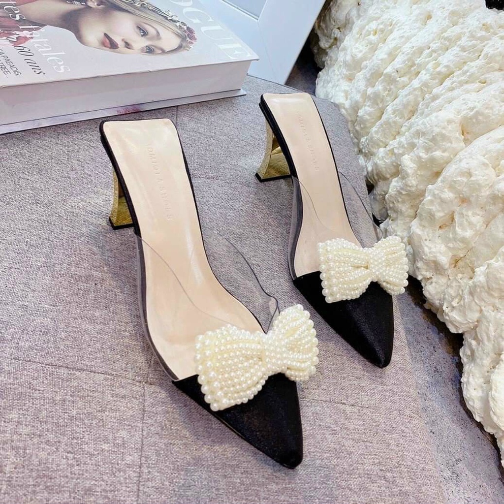 Sục nơ ngọc trai gót 5cm cao cấp
