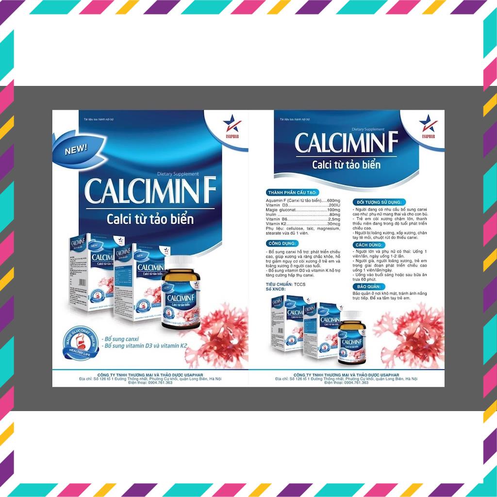 CANXI tảo biển hữu cơ CALCIMIN F Lọ 30 viên - Bổ sung canxi phát triển chiều cao, cho xương chắc khỏe