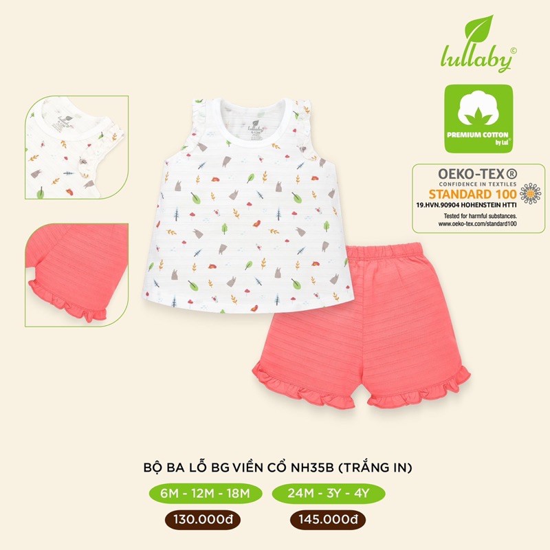 Bộ ba lỗ bé trai/bé gái viền cổ cotton Lullaby