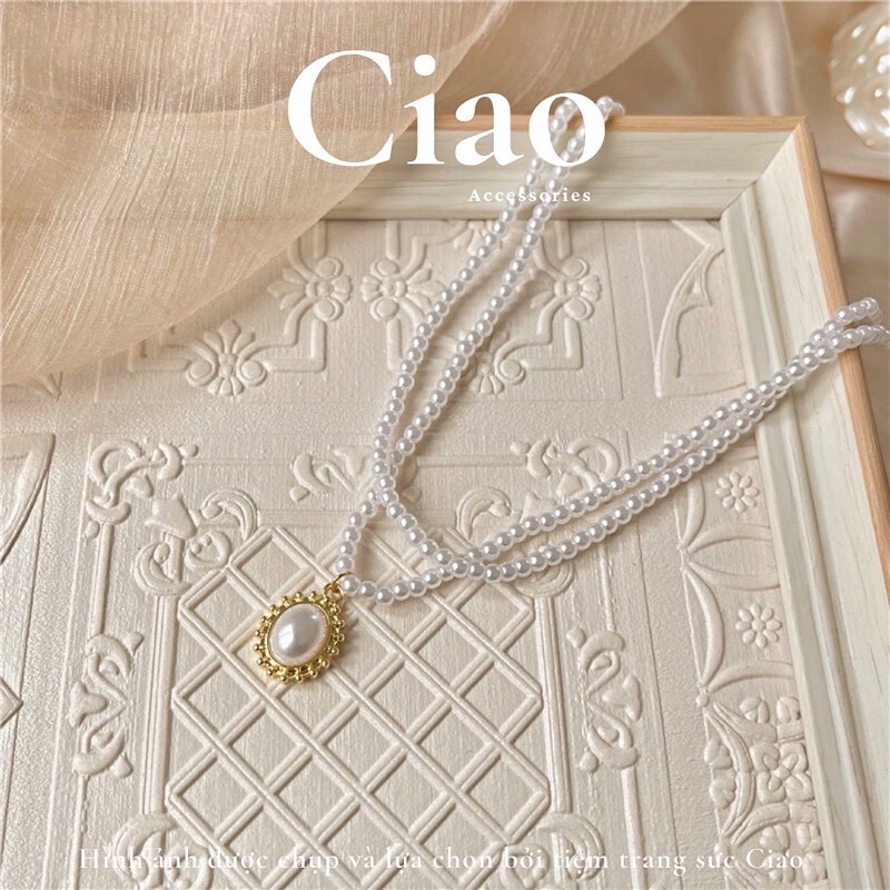 [HOẢ TỐC 1H] Vòng cổ/ Dây chuyền 2 lớp thiết kế chuỗi hạt ngọc phong cách cổ điển Rebecca Ciao