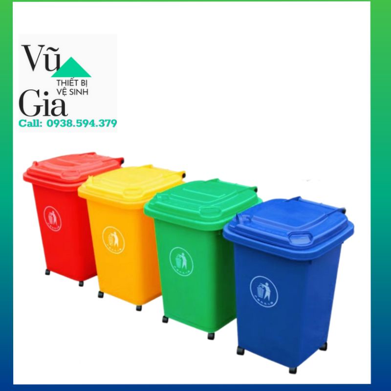 Thùng rác nhựa công cộng 60L - 4 bánh xe