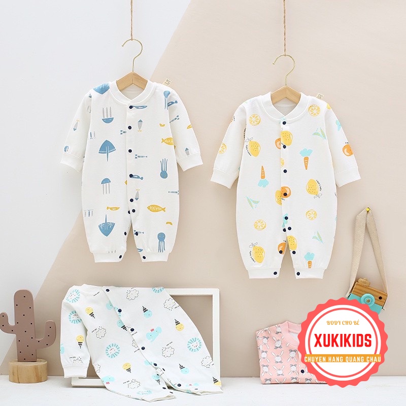 Body dài tay Bodysuit 100% cotton Hàng Quảng Châu cài giữa liền thân cho bé trai bé gái