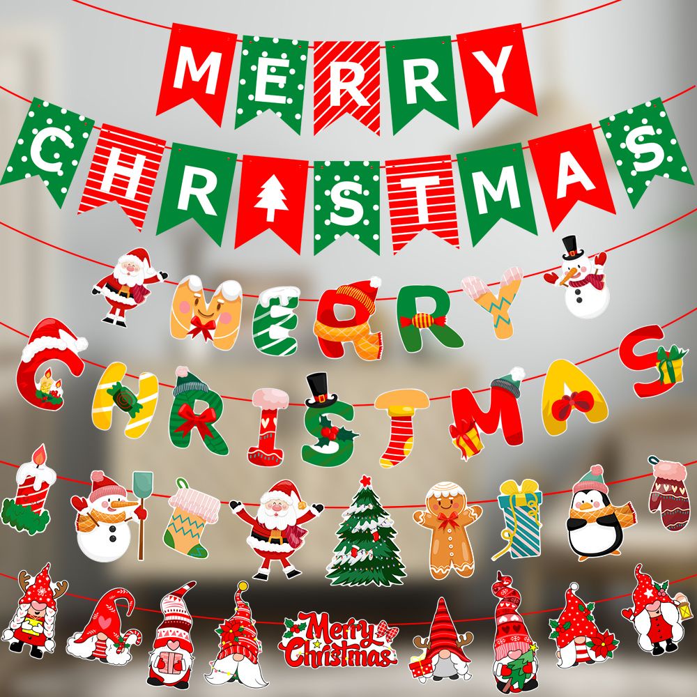 MUVAKO Băng rôn giấy treo trang trí giáng sinh in hình người tuyết/ông già noel mẫu mới chất lượng cao