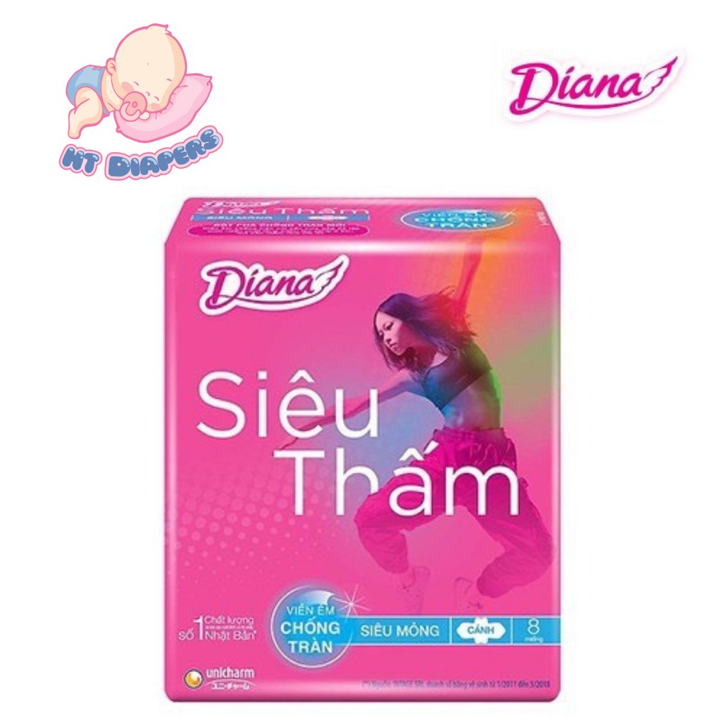 Băng Vệ Sinh Diana SIêu Thấm Siêu Mỏng Cánh (8 Miếng/Gói)