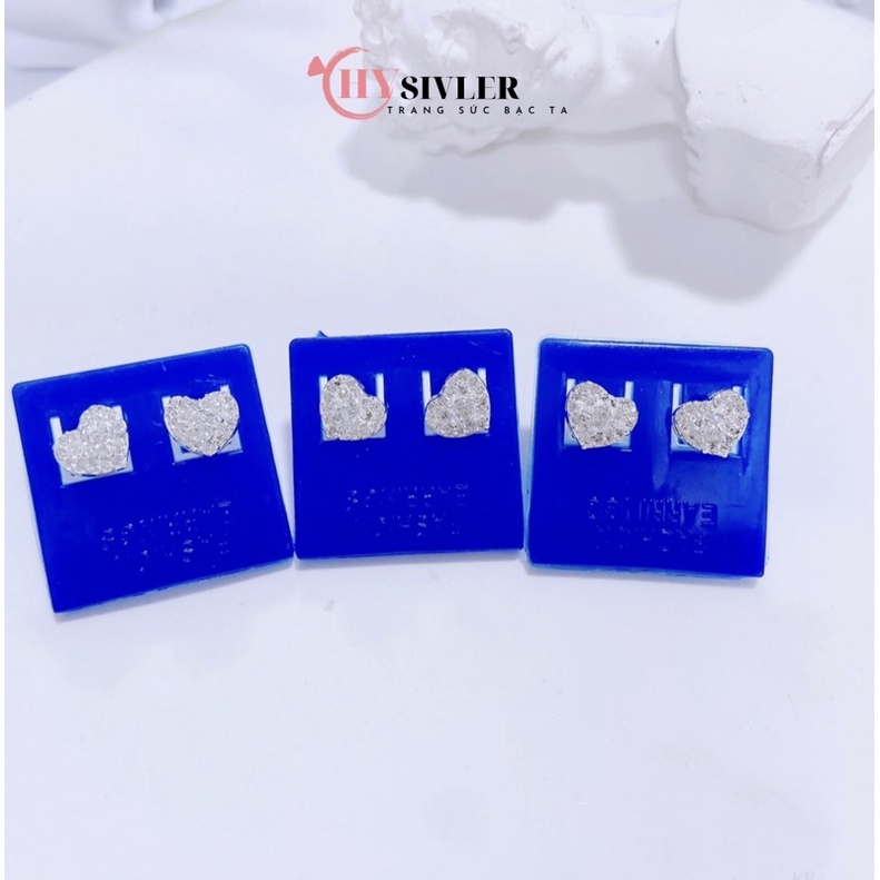 Bông tai bạc ta trái tim nạm đá trẻ trung tai nữ bạc thật