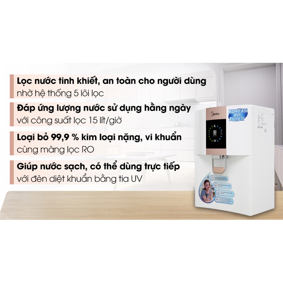 [Mã ELTECHZONE giảm 5% đơn 500K] Máy lọc nước RO Midea JN1648T-RO tia UV diệt khuẩn, có thể để bàn hoặc treo tường