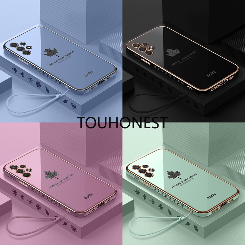 Điện Thoại Silicon Mềm Hình Lá Phong Có Dây Đeo Casing Samsung Galaxy A13 Case Samsung A03 A03S Cassing Samsung A33 A73 Case Samsung A22 M32 Samsung M22 A22S Case Samsung S22 Plus Casing Samsung Galaxy A53 Case Soft TPU Rubber With Gift Lanyard