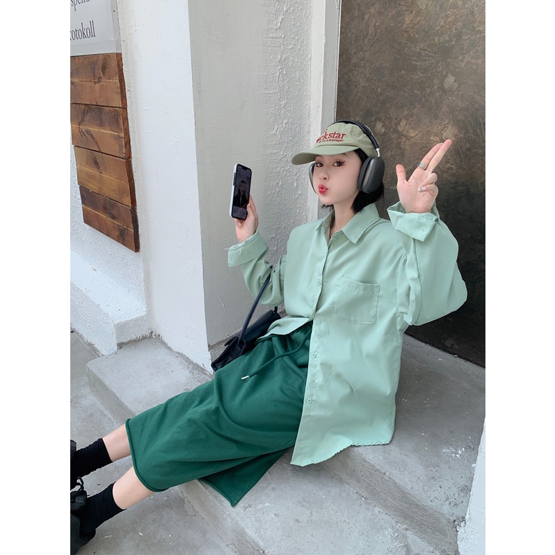 Áo Sơ Mi Tay Dài Dáng Rộng Màu Sắc Đơn Giản 7 Màu Lựa Chọn Thời Trang Cho Nữ