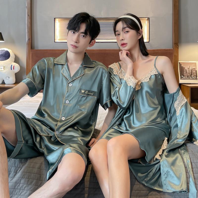 Bộ Đồ Ngủ Lụa Tay Ngắn Hai Dây Thời Trang Mùa Hè Cho Cặp Đôi