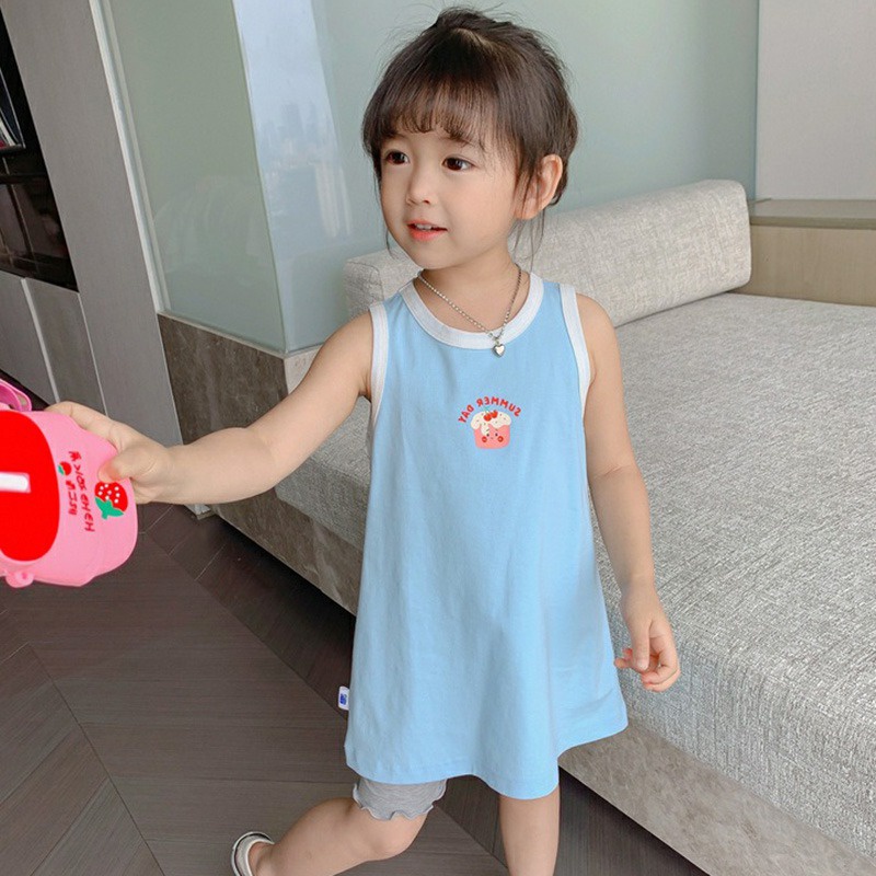 Đầm Không Tay Se7En In Họa Tiết Hoạt Hình Phong Cách Hàn Quốc Dễ Thương Cho Bé Gái 1-6 Tuổi