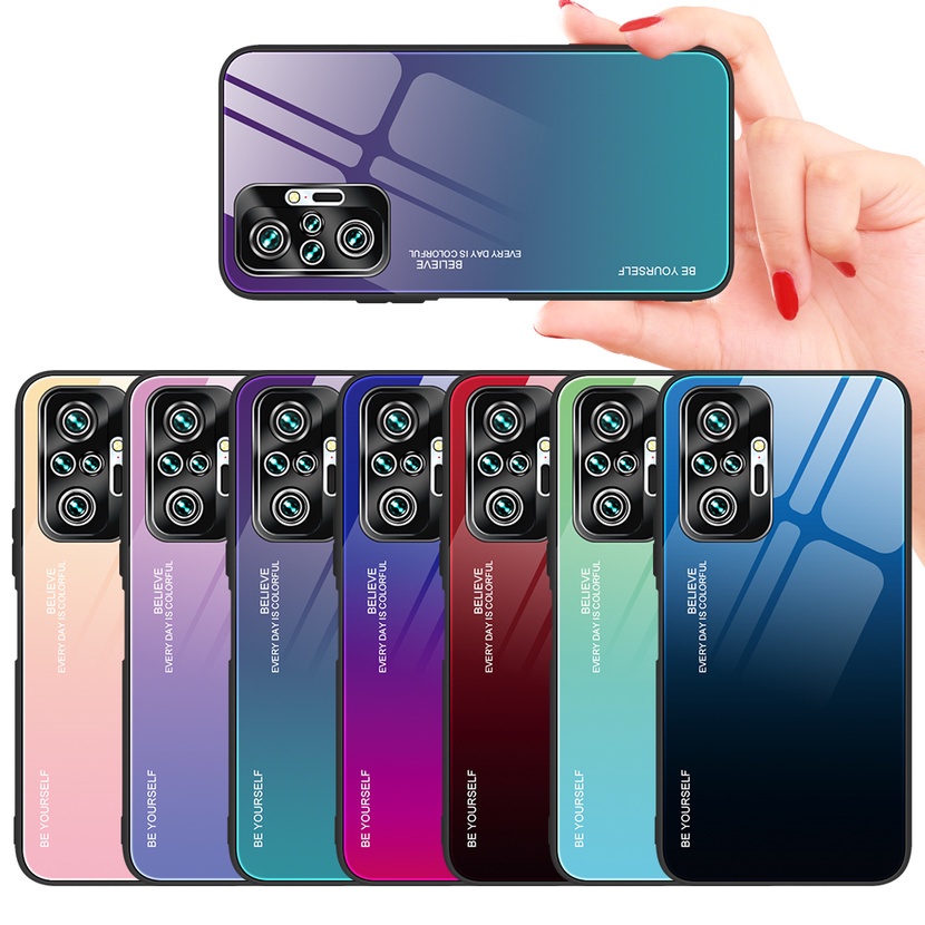 Ốp Điện Thoại Mặt Kính Cường Lực Màu Gradient Khung TPU Mềm Cho Xiaomi Redmi Note 11 10 Pro 11S 10S Redmi 10 Prime