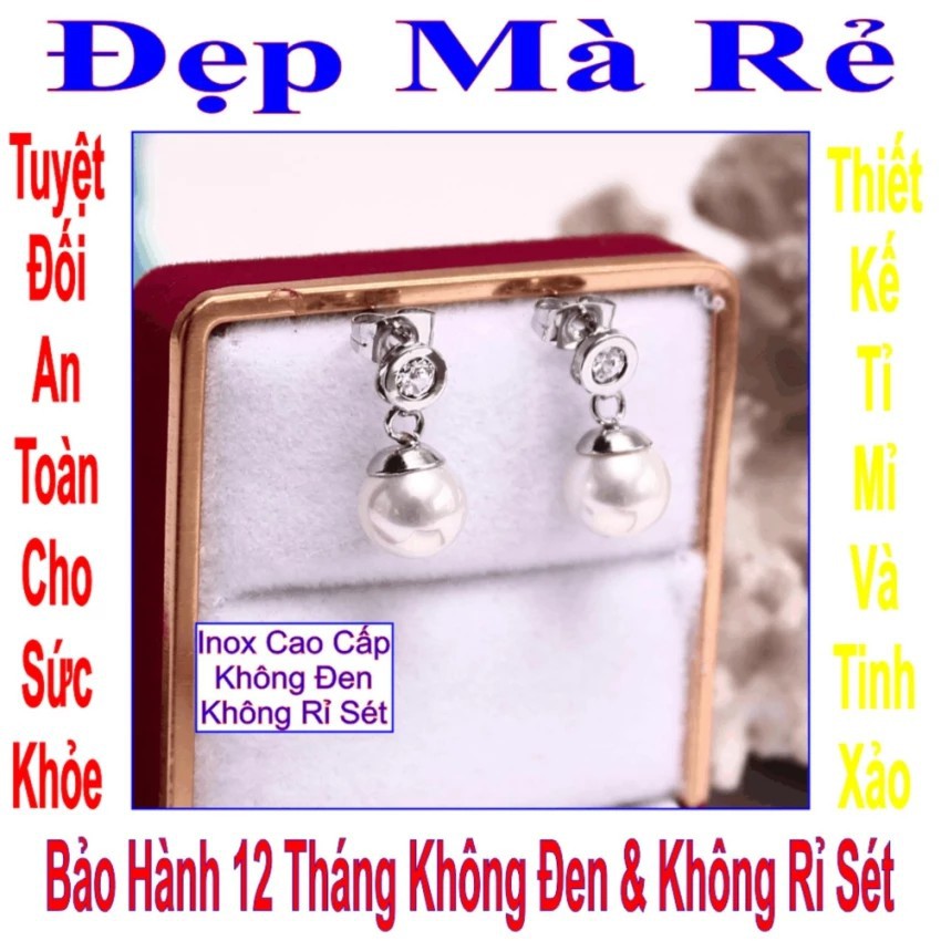 Bông tai nữ kiểu tòn ten vòng tròn đính đá rớt ngọc trai nhân tạo BTNUTONTEN00056T020049 màu trắng