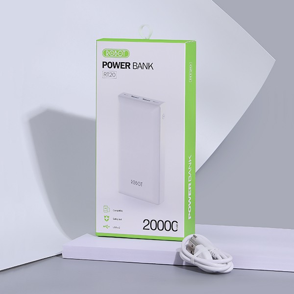 Pin Sạc Dự Phòng 20000mAh ROBOT RT20 Công Suất 10W 2 Output USB &amp; 2 Input Micro Type-C Bảo Hành Chính Hãng 12 Tháng