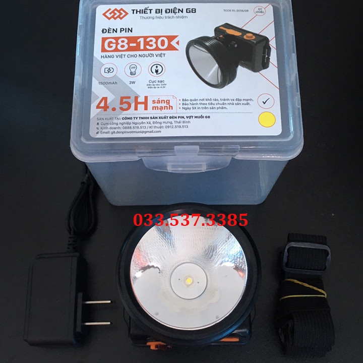Đèn pin đội đầu chính hãng, đèn đeo đầu G8 130 chống nước siêu sáng