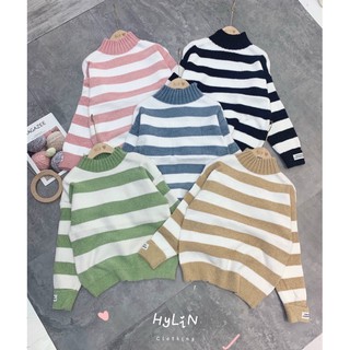 Áo len kẻ cổ 3p fom rộng