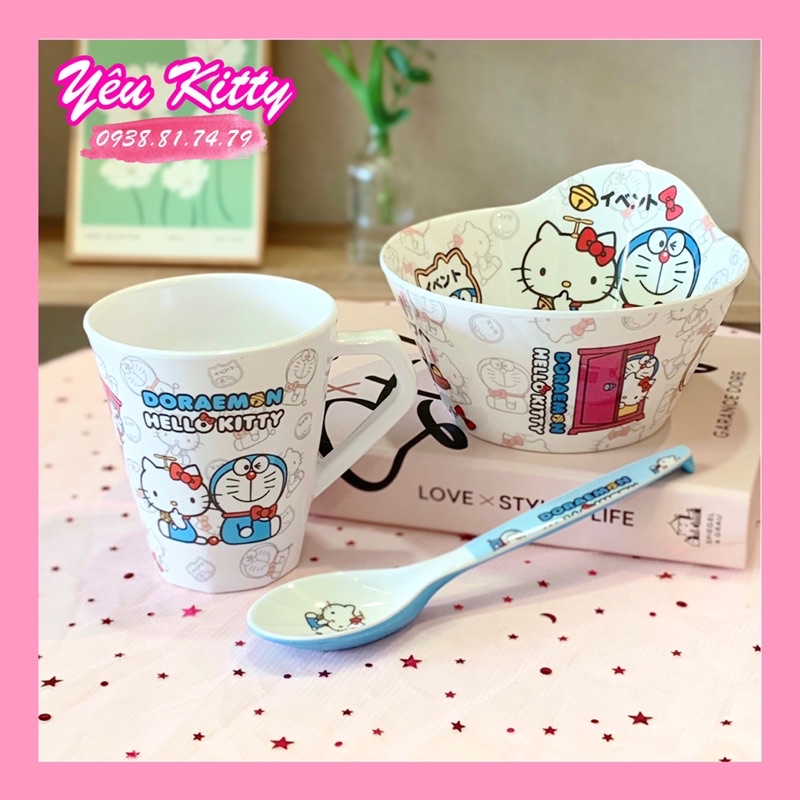 BỘ TÔ MUỖNG LY HELLO KITTY DORAEMON