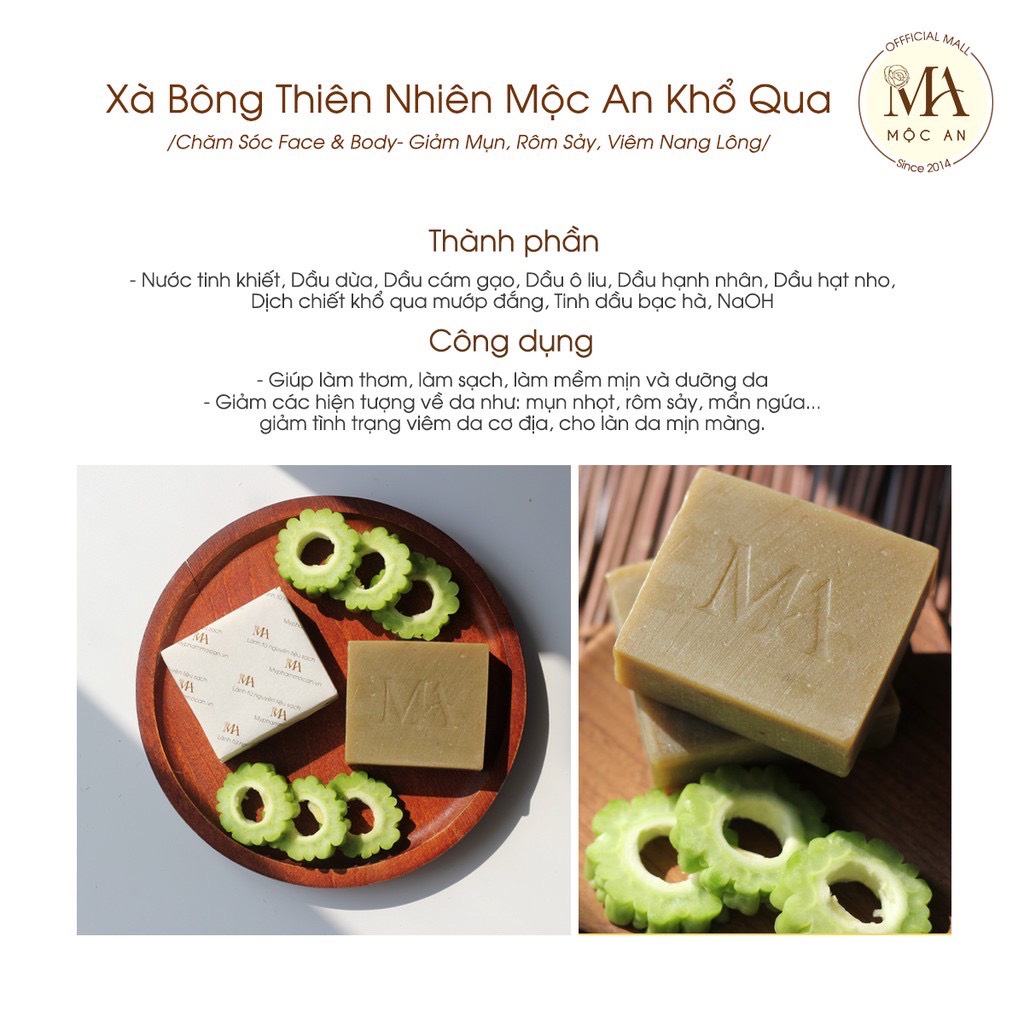 [TẶNG TÚI LƯỚI] Xà Bông Thiên Nhiên Mộc An Khổ Qua Chăm Sóc Face & Body- Giảm Mụn, Rôm Sảy Handmade 100g