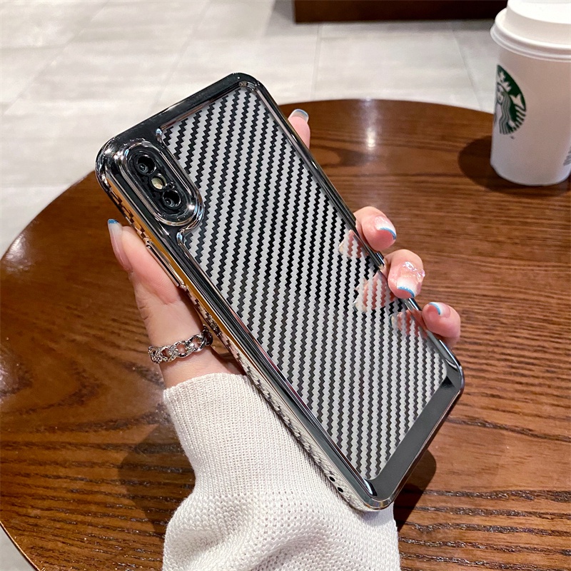 Ốp Điện Thoại Mềm Trong Suốt Kiểu Vuông Mạ Điện Họa Tiết Kẻ Sọc Cho iPhone X XR XS MAX 7 8 Plus SE 2020 2022