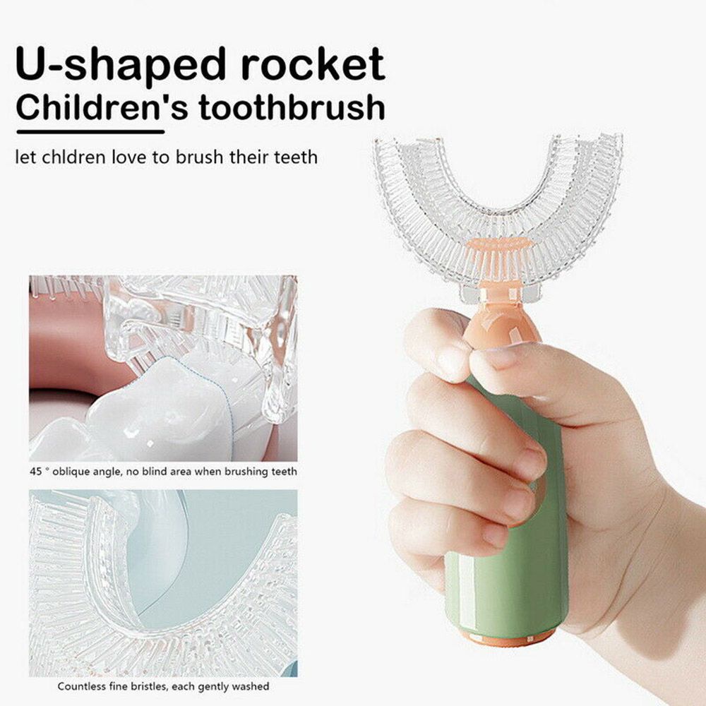 Bàn Chải Đánh Răng Silicon Mềm Hình Chữ U Làm Sạch Răng Cho Bé 1-12 Tuổi