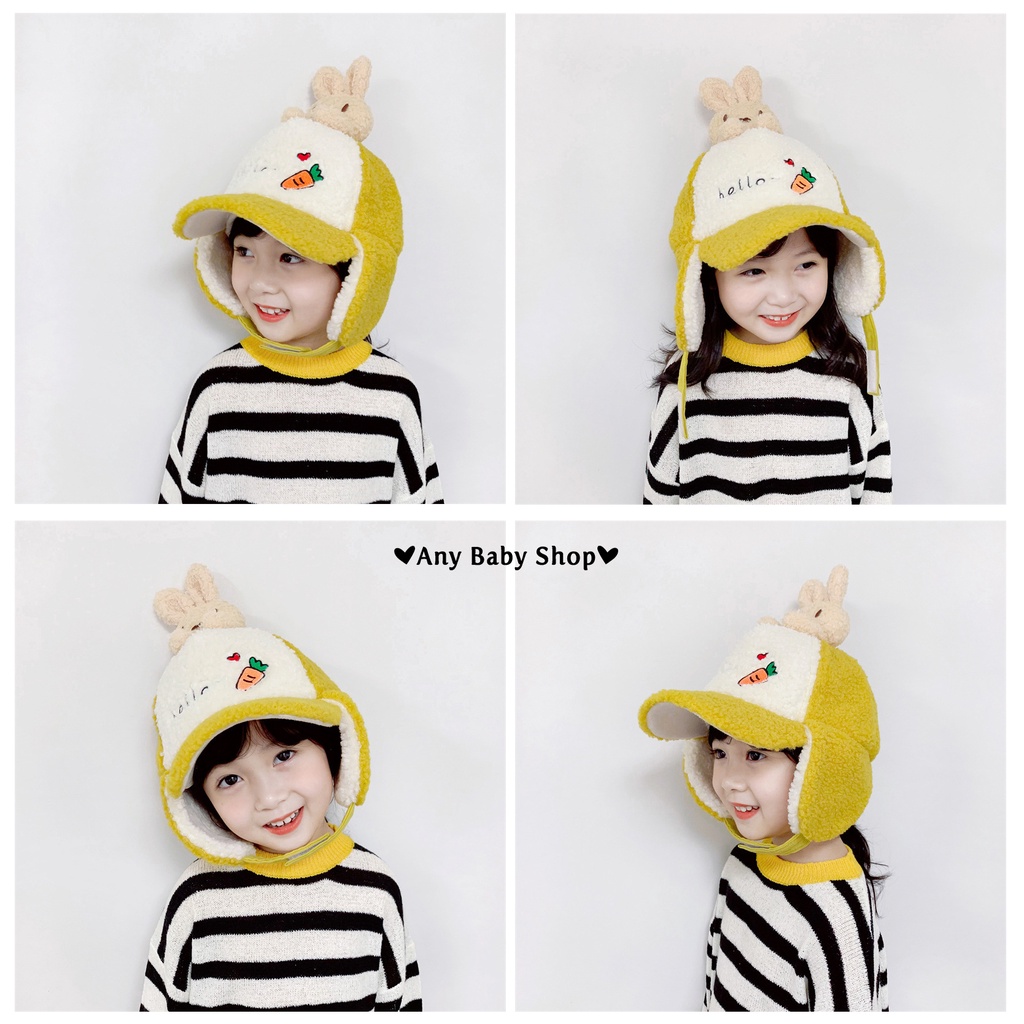 Mũ nón phi công in hình cà rốt và thỏ con cute cho bé trai bé gái có ốp tai nhiều màu dễ thương-hàng có sẵn ❣❣
